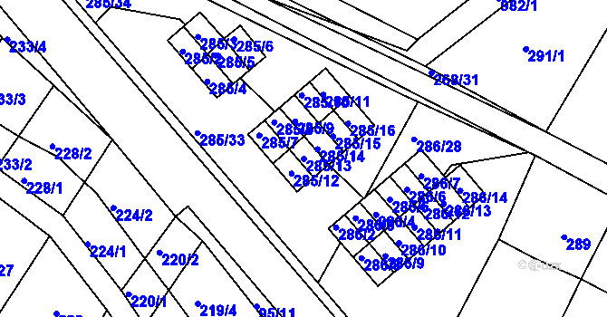Parcela st. 285/13 v KÚ Rychlov u Bystřice pod Hostýnem, Katastrální mapa