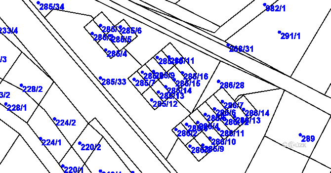 Parcela st. 285/14 v KÚ Rychlov u Bystřice pod Hostýnem, Katastrální mapa