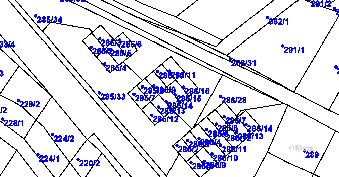 Parcela st. 285/15 v KÚ Rychlov u Bystřice pod Hostýnem, Katastrální mapa