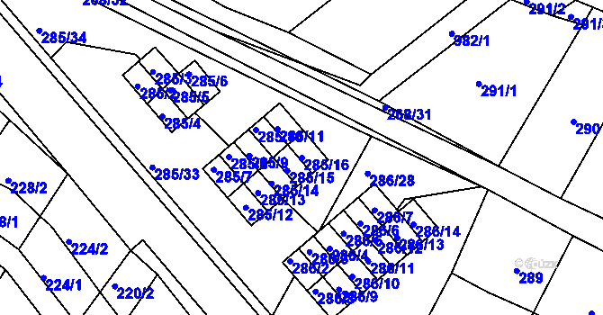 Parcela st. 285/16 v KÚ Rychlov u Bystřice pod Hostýnem, Katastrální mapa