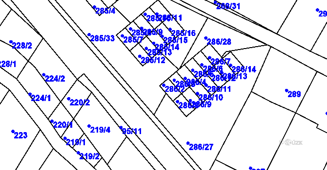 Parcela st. 286/2 v KÚ Rychlov u Bystřice pod Hostýnem, Katastrální mapa