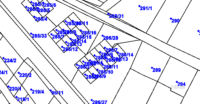 Parcela st. 286/6 v KÚ Rychlov u Bystřice pod Hostýnem, Katastrální mapa