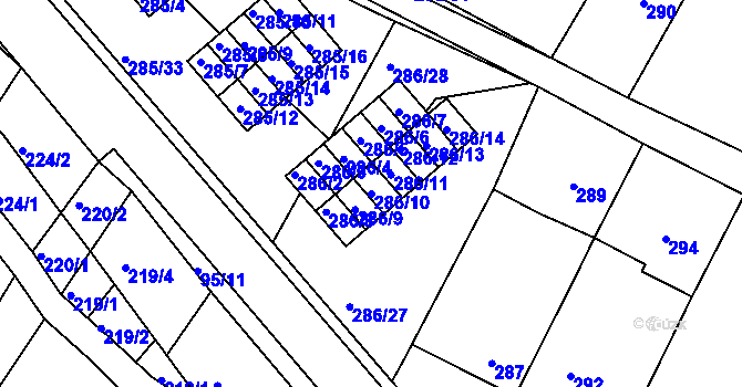 Parcela st. 286/10 v KÚ Rychlov u Bystřice pod Hostýnem, Katastrální mapa