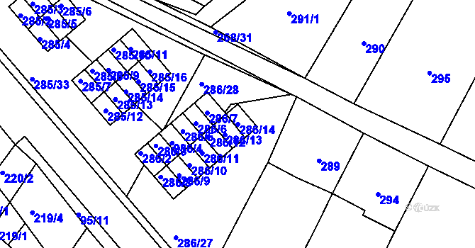 Parcela st. 286/14 v KÚ Rychlov u Bystřice pod Hostýnem, Katastrální mapa
