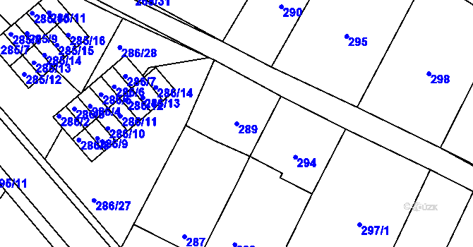 Parcela st. 289 v KÚ Rychlov u Bystřice pod Hostýnem, Katastrální mapa