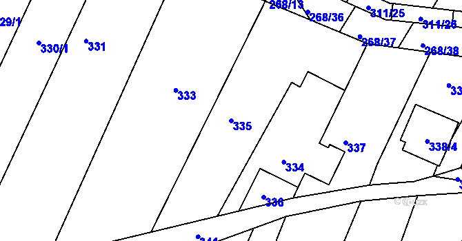 Parcela st. 335 v KÚ Rychlov u Bystřice pod Hostýnem, Katastrální mapa