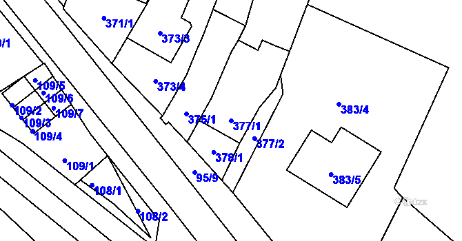 Parcela st. 377/1 v KÚ Rychlov u Bystřice pod Hostýnem, Katastrální mapa