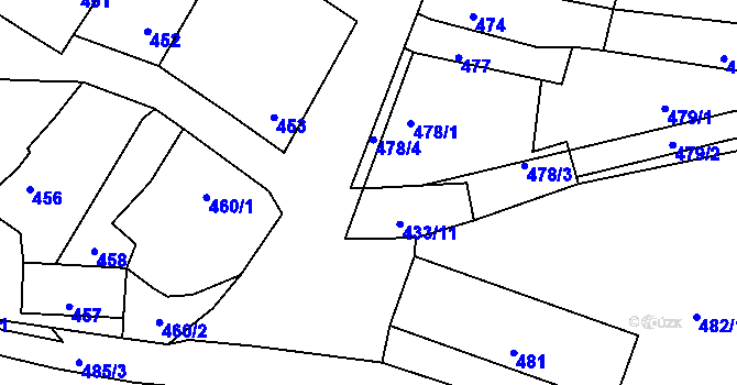 Parcela st. 433/2 v KÚ Rychlov u Bystřice pod Hostýnem, Katastrální mapa