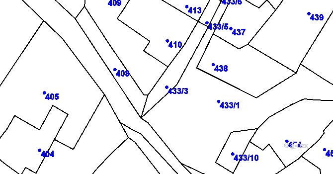 Parcela st. 433/3 v KÚ Rychlov u Bystřice pod Hostýnem, Katastrální mapa