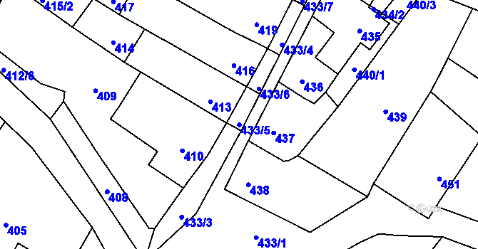 Parcela st. 433/5 v KÚ Rychlov u Bystřice pod Hostýnem, Katastrální mapa