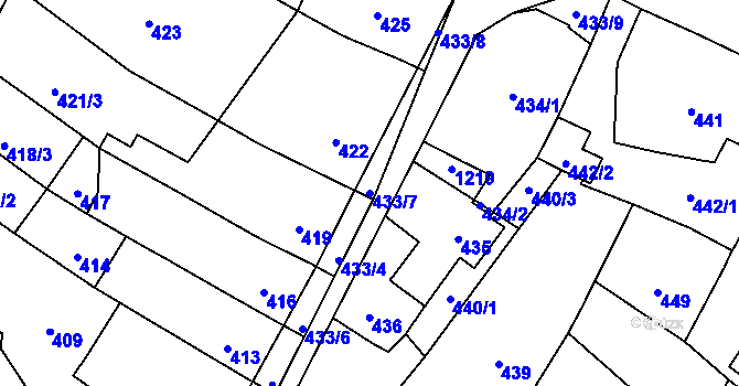 Parcela st. 433/7 v KÚ Rychlov u Bystřice pod Hostýnem, Katastrální mapa