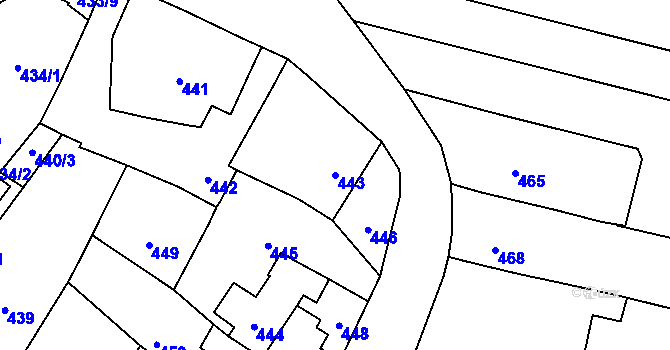 Parcela st. 443 v KÚ Rychlov u Bystřice pod Hostýnem, Katastrální mapa