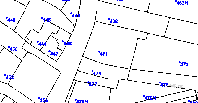 Parcela st. 471 v KÚ Rychlov u Bystřice pod Hostýnem, Katastrální mapa