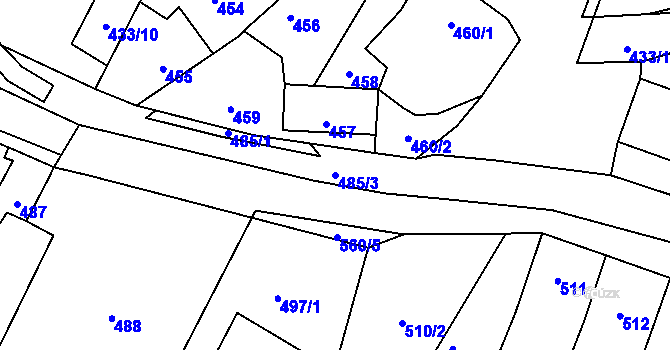 Parcela st. 485/3 v KÚ Rychlov u Bystřice pod Hostýnem, Katastrální mapa