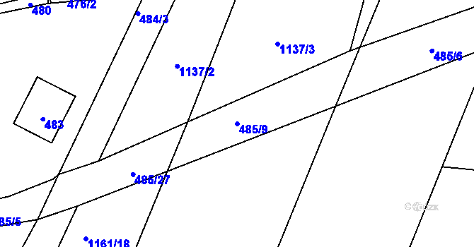 Parcela st. 485/9 v KÚ Rychlov u Bystřice pod Hostýnem, Katastrální mapa