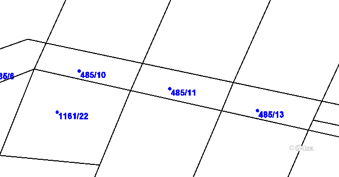 Parcela st. 485/11 v KÚ Rychlov u Bystřice pod Hostýnem, Katastrální mapa