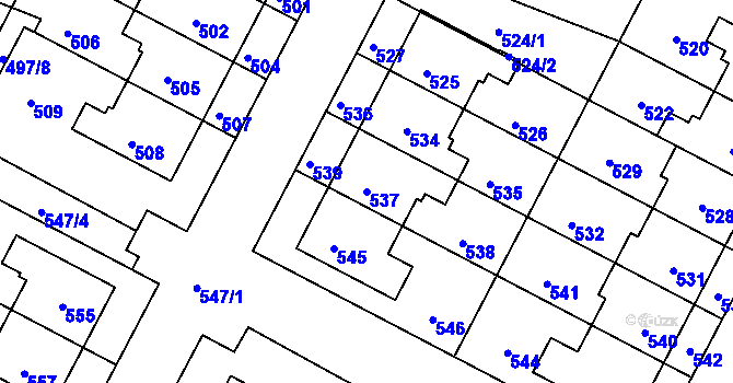 Parcela st. 537 v KÚ Rychlov u Bystřice pod Hostýnem, Katastrální mapa
