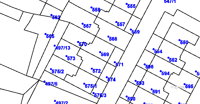 Parcela st. 569 v KÚ Rychlov u Bystřice pod Hostýnem, Katastrální mapa