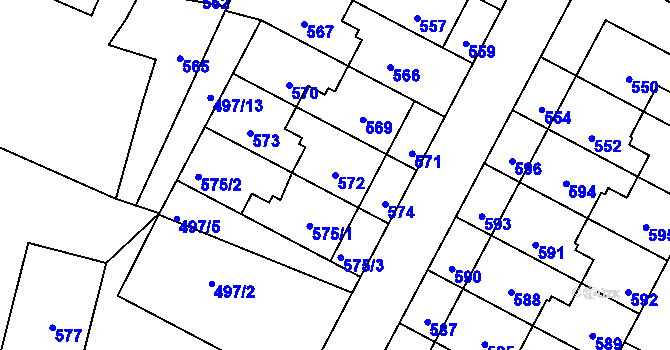 Parcela st. 572 v KÚ Rychlov u Bystřice pod Hostýnem, Katastrální mapa