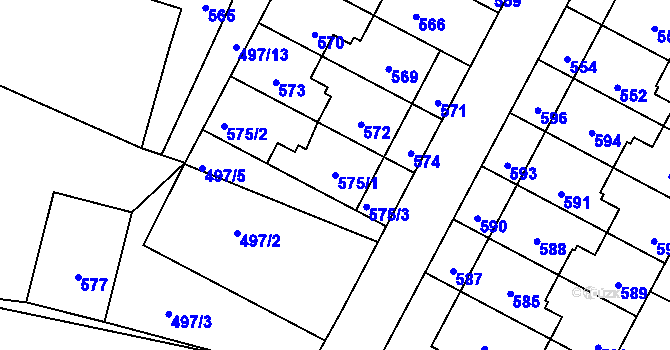 Parcela st. 575/1 v KÚ Rychlov u Bystřice pod Hostýnem, Katastrální mapa