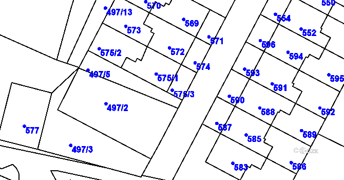Parcela st. 575/3 v KÚ Rychlov u Bystřice pod Hostýnem, Katastrální mapa