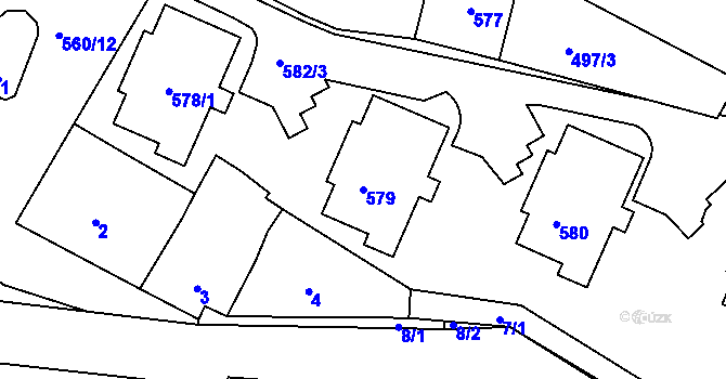 Parcela st. 579 v KÚ Rychlov u Bystřice pod Hostýnem, Katastrální mapa
