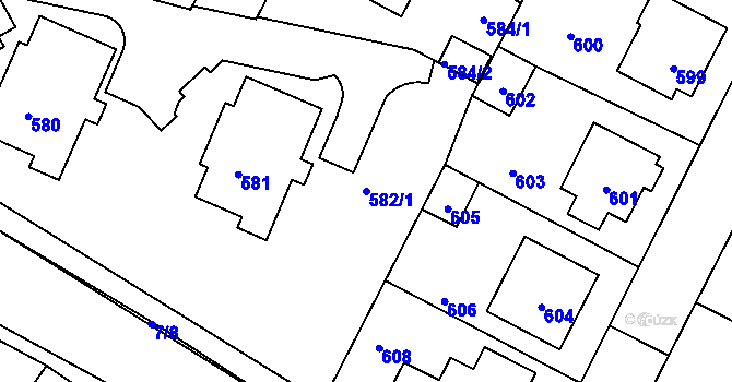 Parcela st. 582/1 v KÚ Rychlov u Bystřice pod Hostýnem, Katastrální mapa
