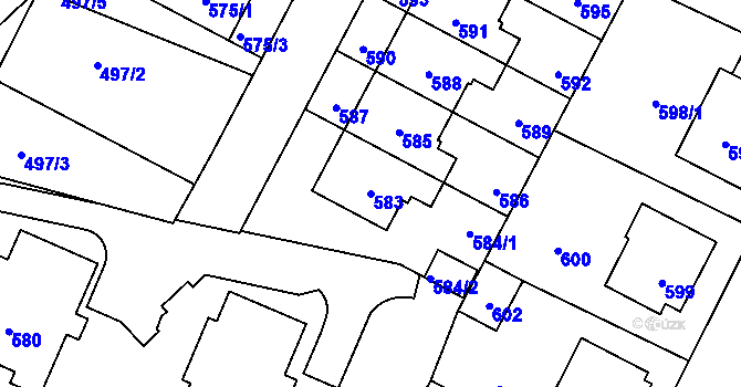 Parcela st. 583 v KÚ Rychlov u Bystřice pod Hostýnem, Katastrální mapa