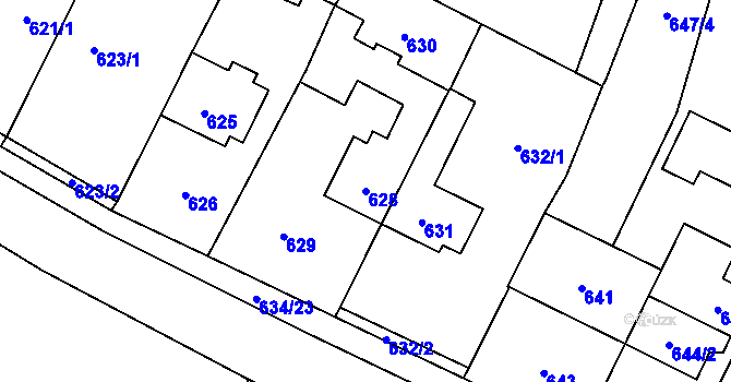Parcela st. 628 v KÚ Rychlov u Bystřice pod Hostýnem, Katastrální mapa
