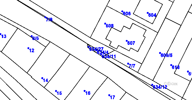 Parcela st. 634/4 v KÚ Rychlov u Bystřice pod Hostýnem, Katastrální mapa