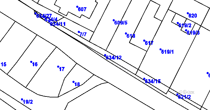 Parcela st. 634/12 v KÚ Rychlov u Bystřice pod Hostýnem, Katastrální mapa