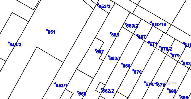 Parcela st. 657 v KÚ Rychlov u Bystřice pod Hostýnem, Katastrální mapa