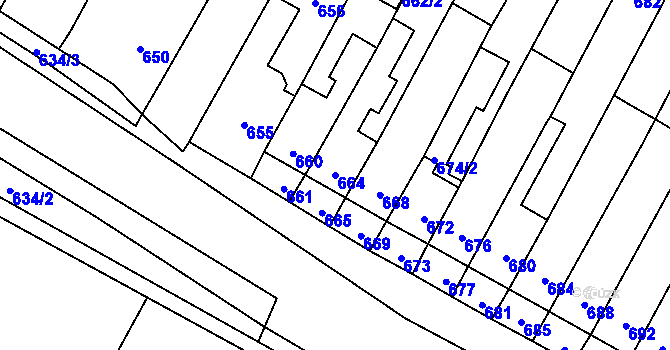 Parcela st. 664 v KÚ Rychlov u Bystřice pod Hostýnem, Katastrální mapa