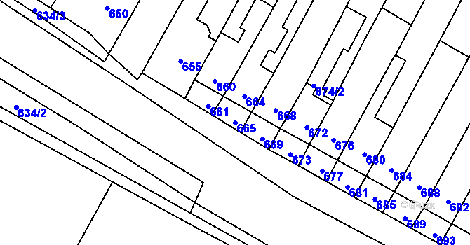 Parcela st. 665 v KÚ Rychlov u Bystřice pod Hostýnem, Katastrální mapa