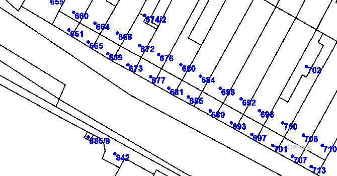 Parcela st. 681 v KÚ Rychlov u Bystřice pod Hostýnem, Katastrální mapa