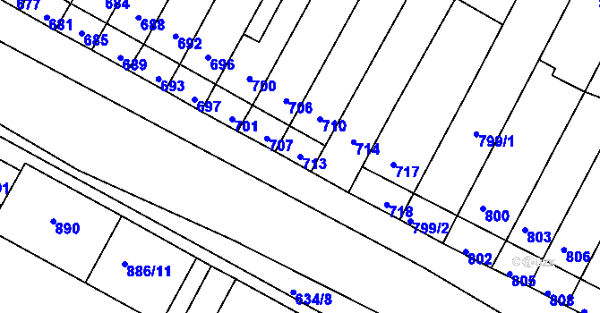Parcela st. 713 v KÚ Rychlov u Bystřice pod Hostýnem, Katastrální mapa