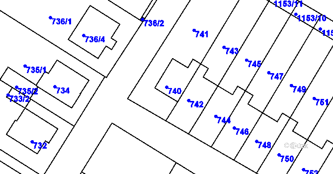 Parcela st. 740 v KÚ Rychlov u Bystřice pod Hostýnem, Katastrální mapa