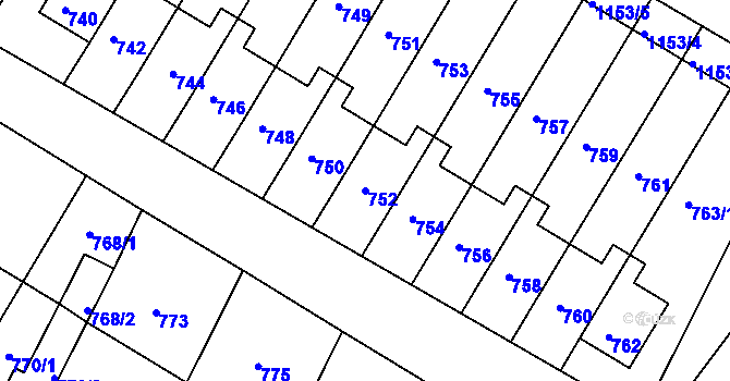 Parcela st. 752 v KÚ Rychlov u Bystřice pod Hostýnem, Katastrální mapa