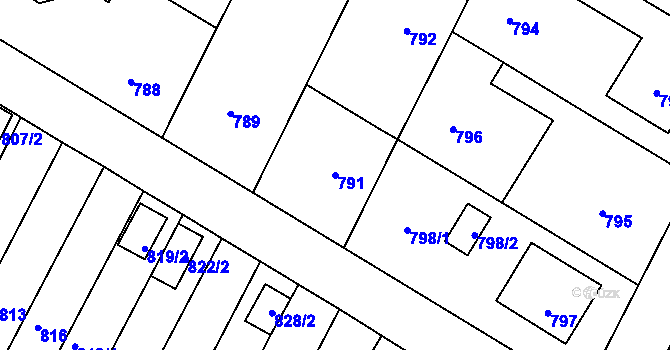Parcela st. 791 v KÚ Rychlov u Bystřice pod Hostýnem, Katastrální mapa