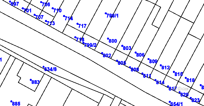 Parcela st. 802 v KÚ Rychlov u Bystřice pod Hostýnem, Katastrální mapa