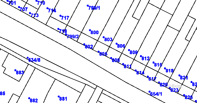 Parcela st. 805 v KÚ Rychlov u Bystřice pod Hostýnem, Katastrální mapa