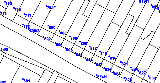 Parcela st. 809 v KÚ Rychlov u Bystřice pod Hostýnem, Katastrální mapa