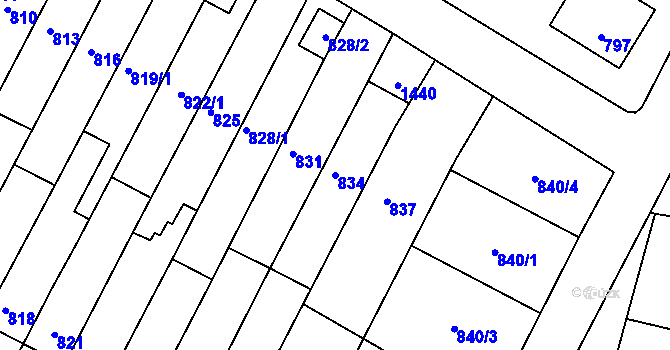 Parcela st. 834 v KÚ Rychlov u Bystřice pod Hostýnem, Katastrální mapa