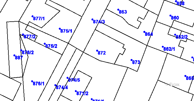 Parcela st. 872 v KÚ Rychlov u Bystřice pod Hostýnem, Katastrální mapa