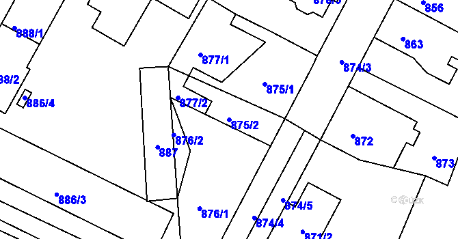 Parcela st. 875/2 v KÚ Rychlov u Bystřice pod Hostýnem, Katastrální mapa