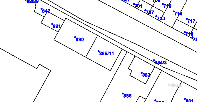 Parcela st. 886/11 v KÚ Rychlov u Bystřice pod Hostýnem, Katastrální mapa