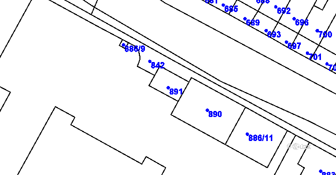 Parcela st. 891 v KÚ Rychlov u Bystřice pod Hostýnem, Katastrální mapa