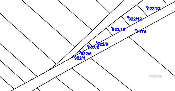 Parcela st. 922/8 v KÚ Rychlov u Bystřice pod Hostýnem, Katastrální mapa