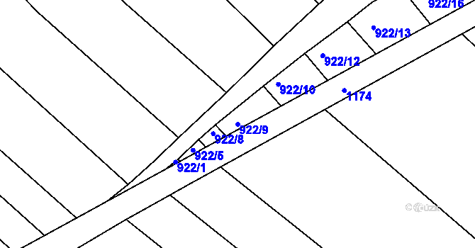 Parcela st. 922/9 v KÚ Rychlov u Bystřice pod Hostýnem, Katastrální mapa