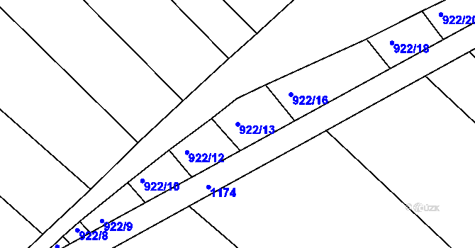 Parcela st. 922/13 v KÚ Rychlov u Bystřice pod Hostýnem, Katastrální mapa